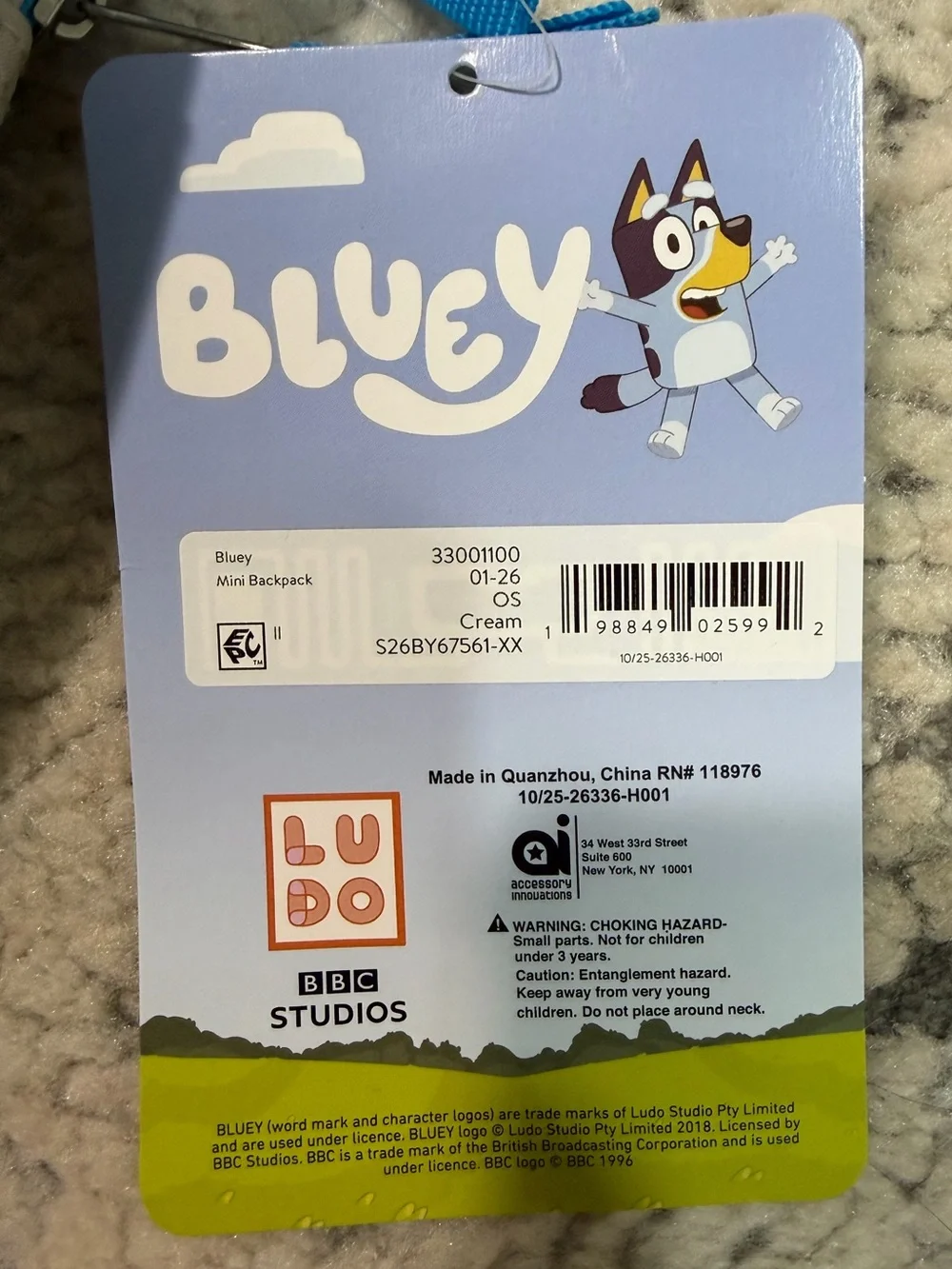 Bluey Unissex 9 Mini Backpack Bag Adjustable Straps Kids School Play NWT Blue